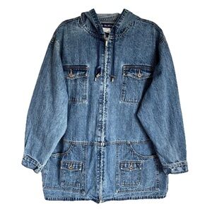Vintage LA Blues Hooded Zip Front Denim Jacket Sz 18/20
